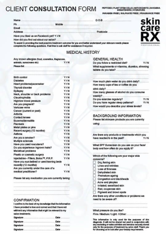 SkincareRX Client Consultation Pad 50 Leaves