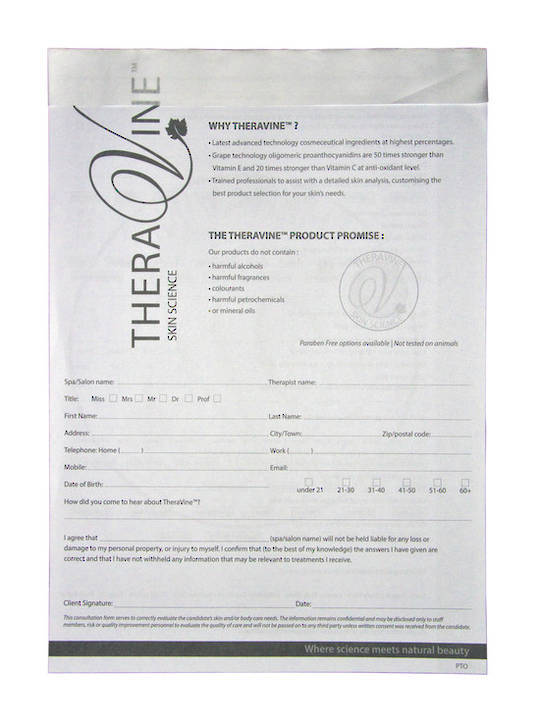 Theravine Consultation Forms - Skin Care A4 50pack
